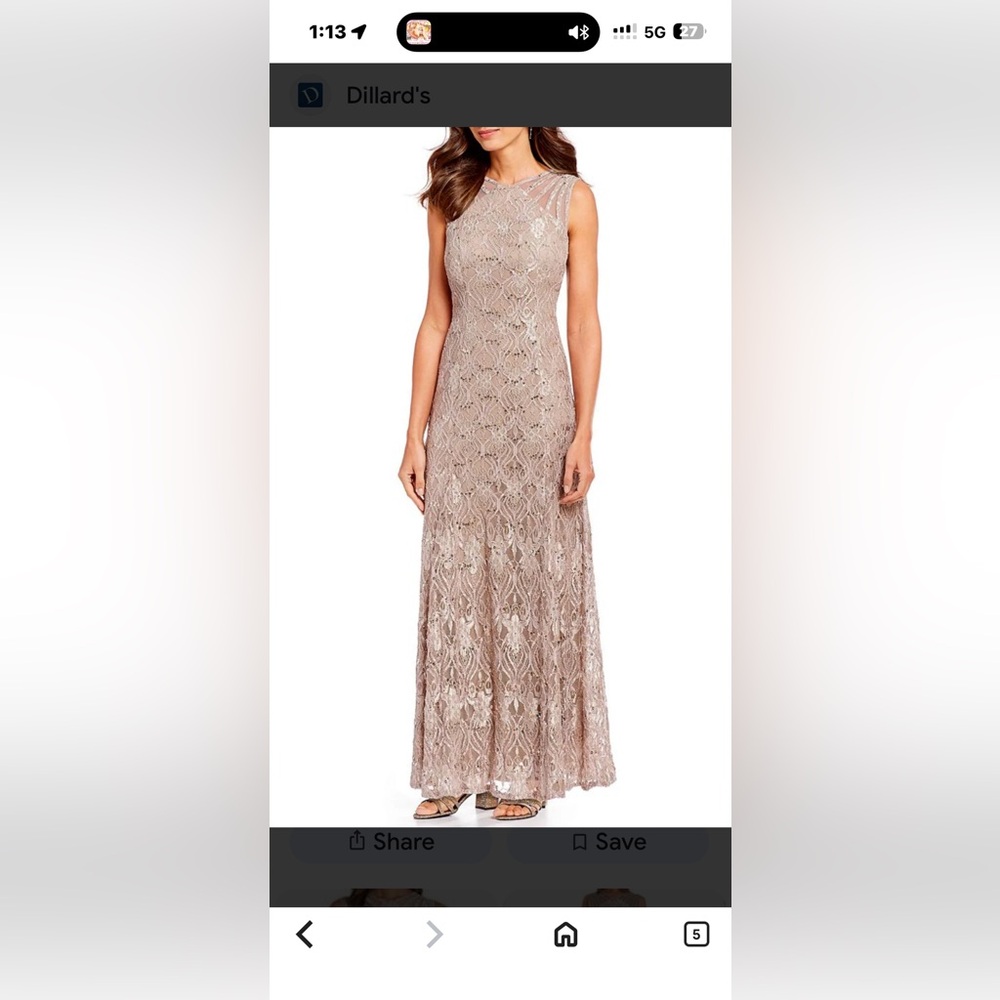 R&M Richards Metallic Lace Gown